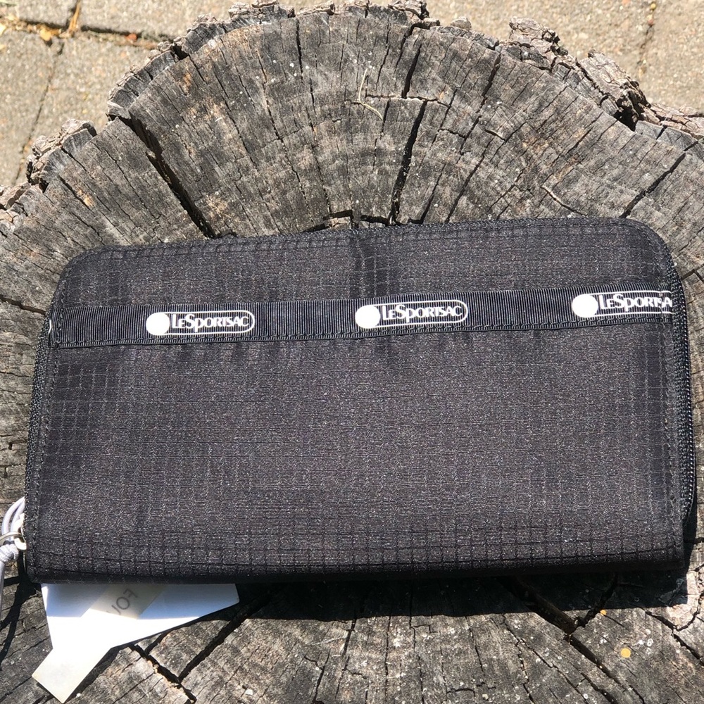 LeSportsac Black Grid Zip Wallet